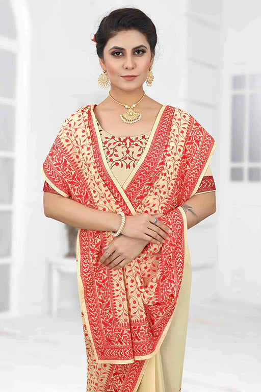 Beige Colour Georgette Designer Saree