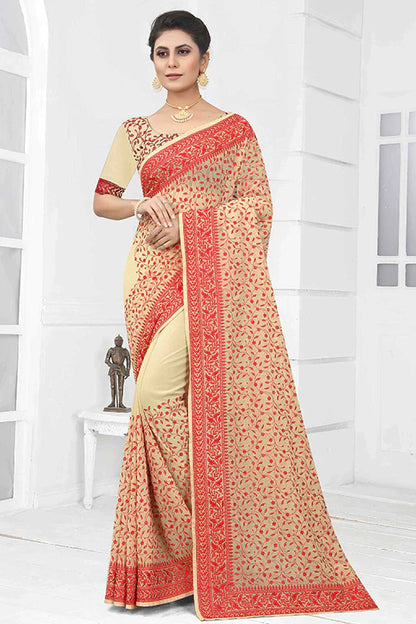 Beige Colour Georgette Designer Saree