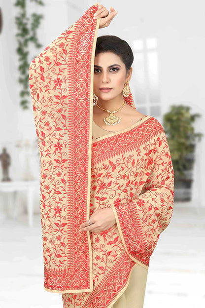 Beige Colour Georgette Designer Saree