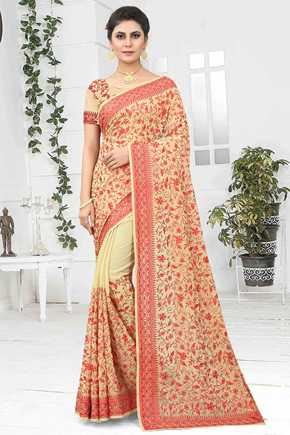 Beige Colour Georgette Designer Saree