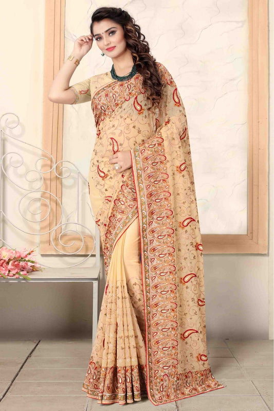 Beige Colour Georgette Designer Saree