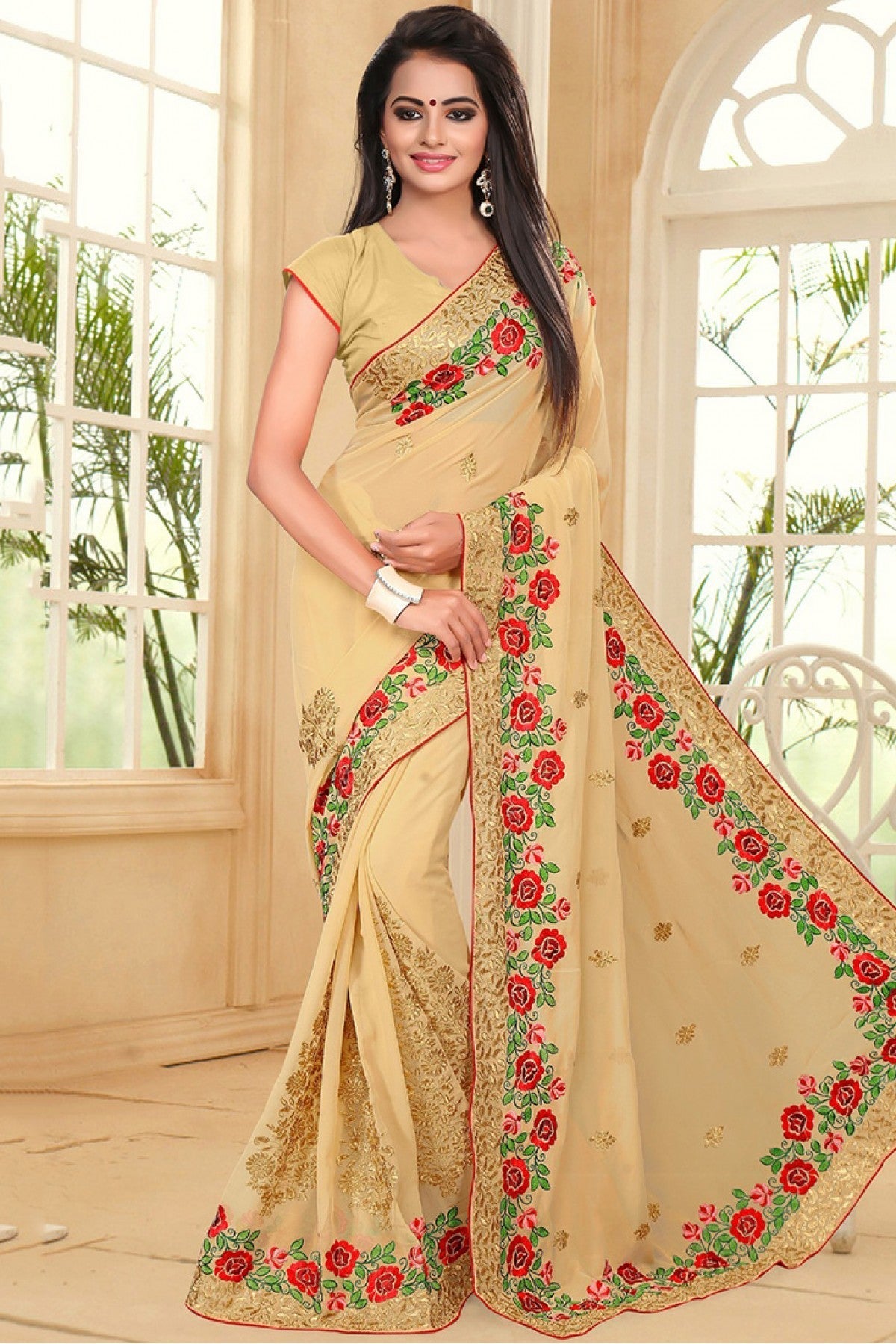 Beige Colour Georgette Party Wear Saree