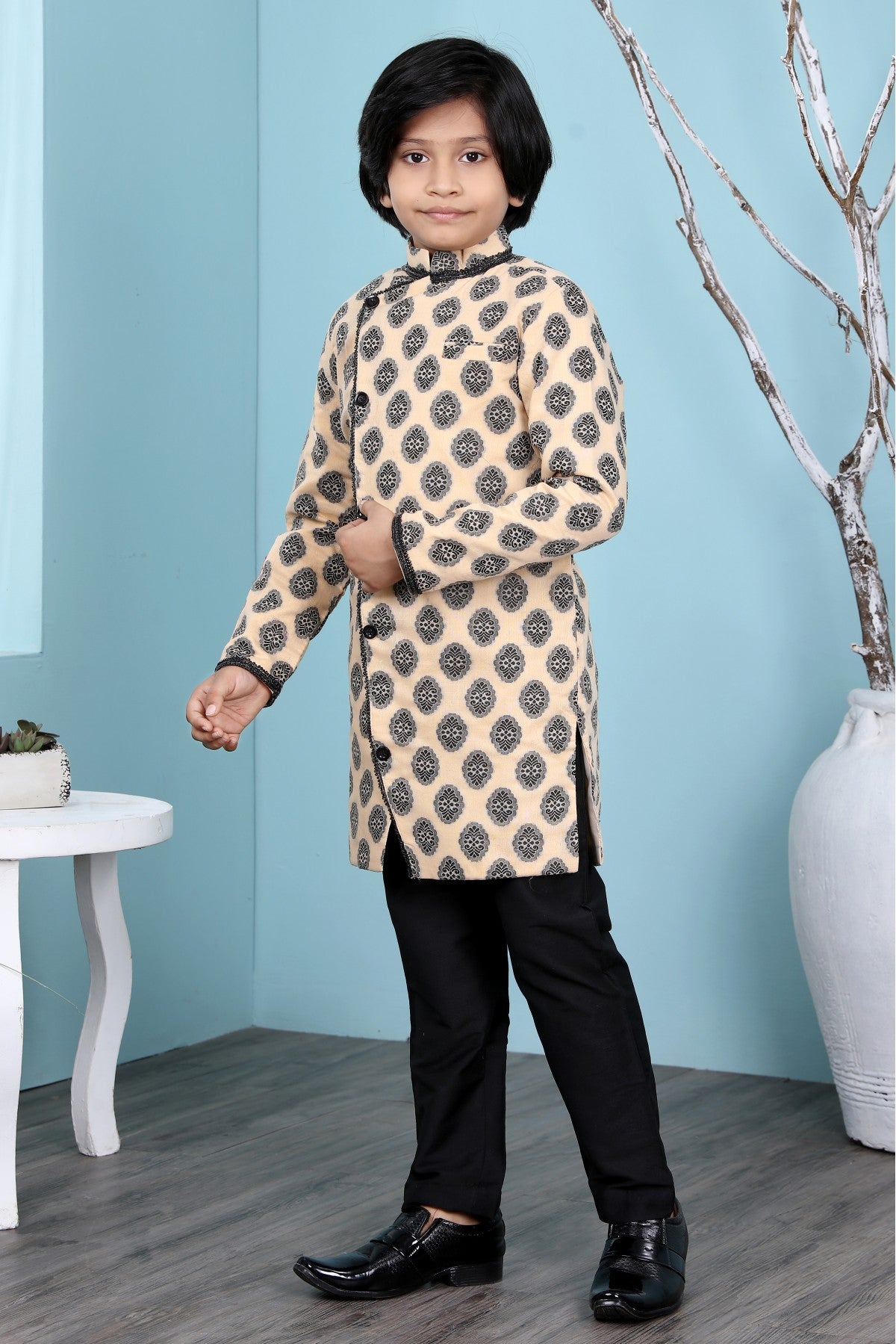 Beige Colour Handloom Silk Sherwani VSBW1070080