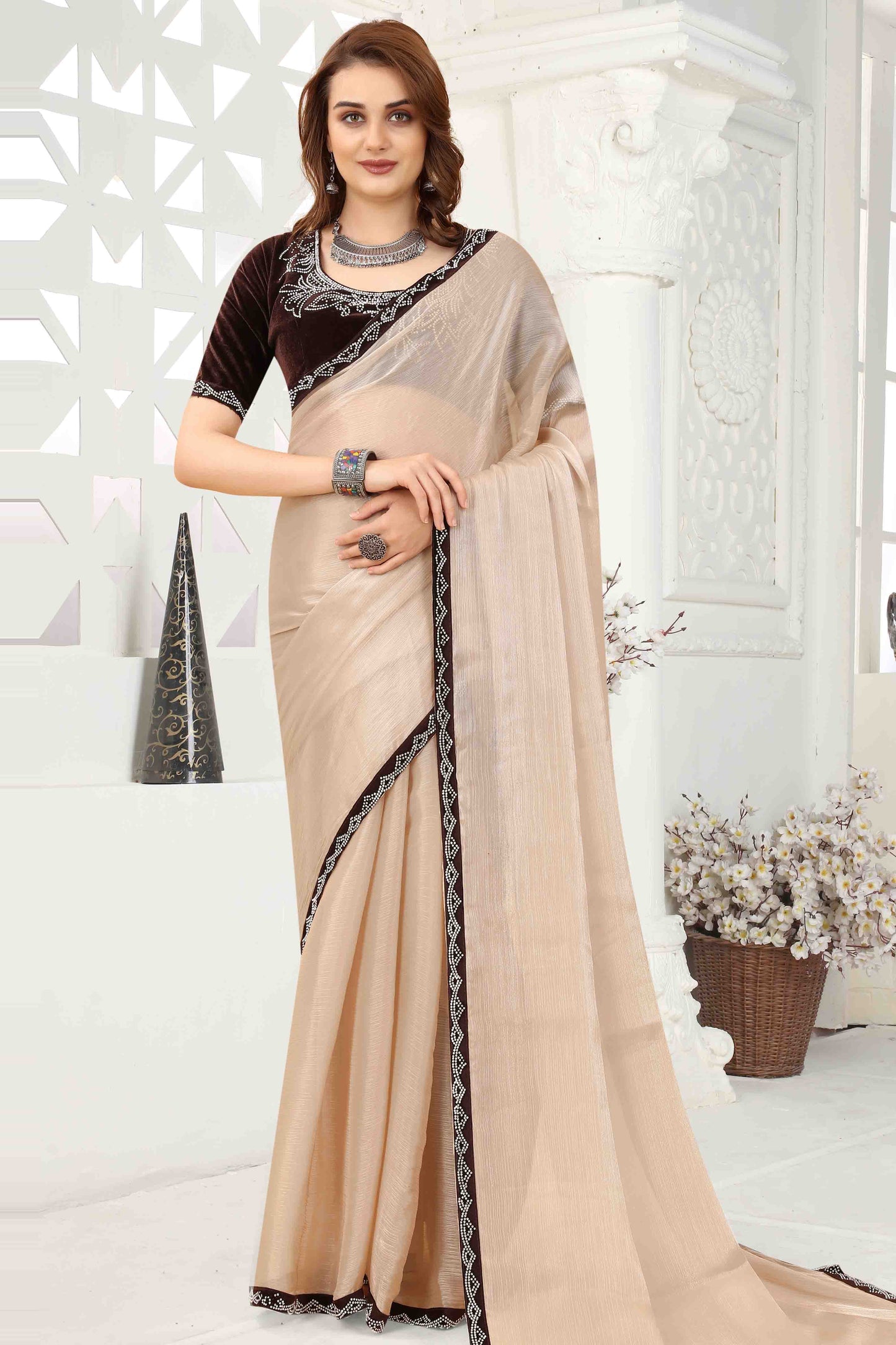 Beige Colour Jimmy Choo Crush Designer Saree