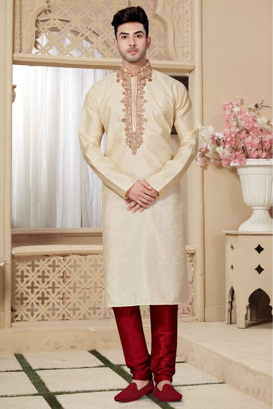 Beige Colour Kurta Pajama In Art Dhupion Fabric VSKP1040005