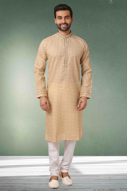 Beige Colour Kurta Pajama In Cotton VSKP1210129