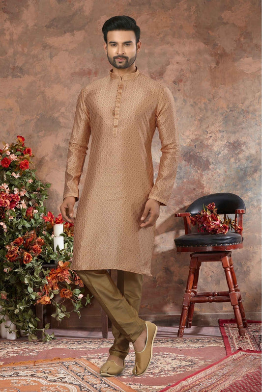 Beige Colour Kurta Pajama In Jacquard Fabric VSKP1040141