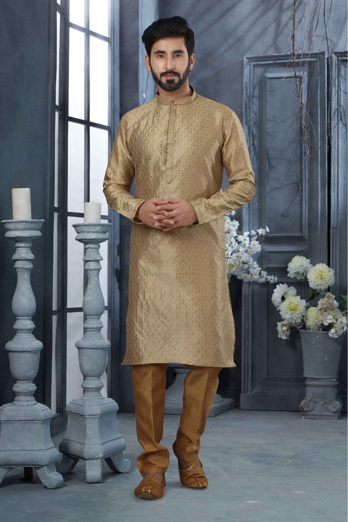 Beige Colour Kurta Pajama In Jacquard Fabric VSKP1040142