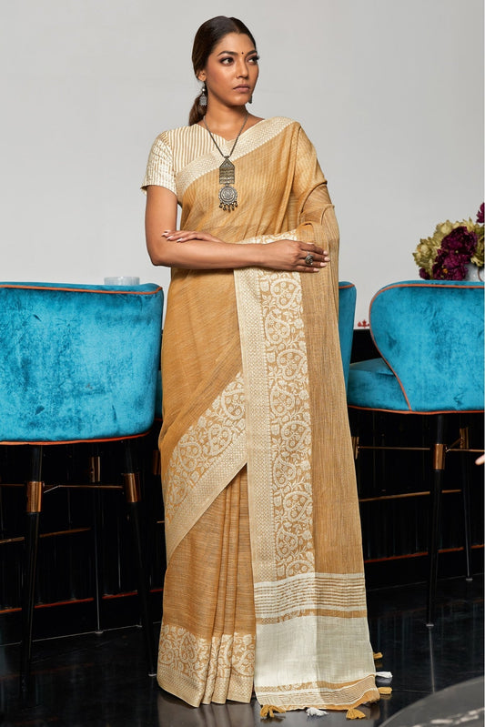 Beige Colour Linen Woven Saree VSSD1100206