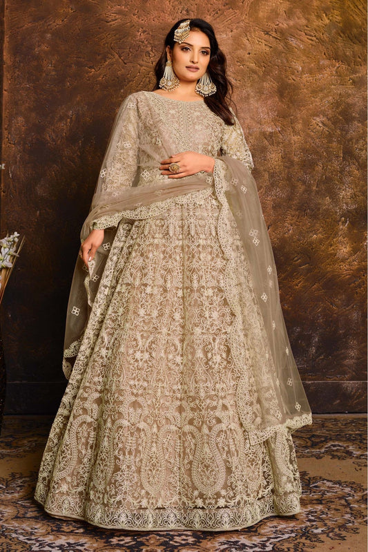 Beige Colour Net Anarkali Suit