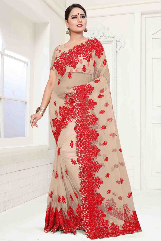 Beige Colour Net Designer Saree