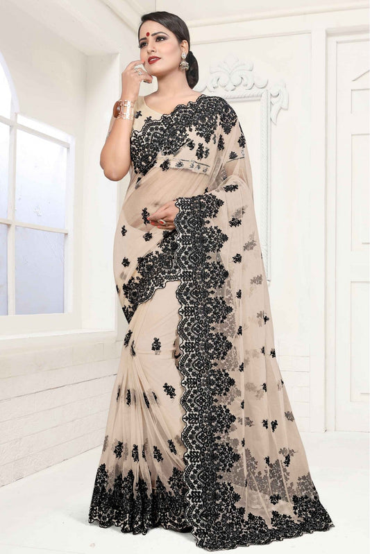 Beige Colour Net Designer Saree