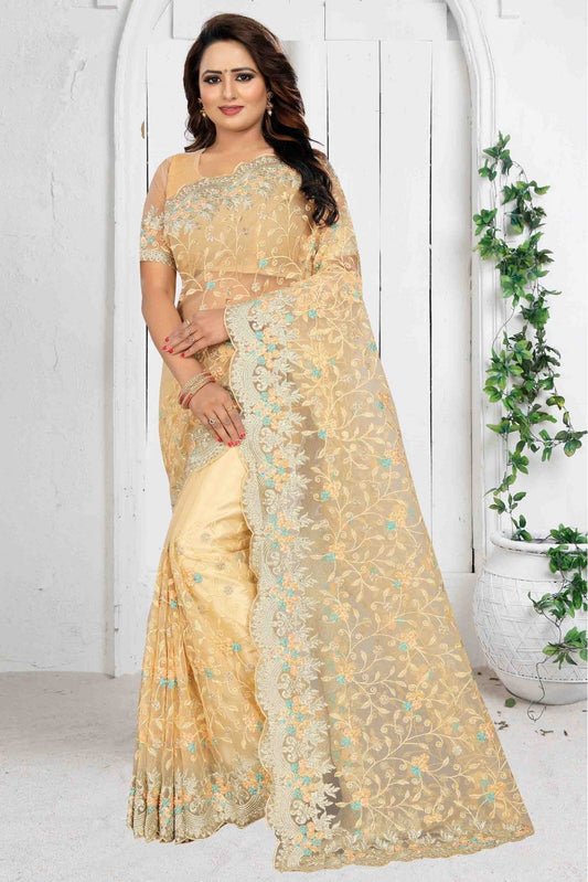 Beige Colour Net Designer Saree