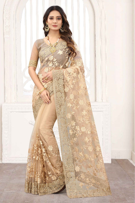 Beige Colour Net Designer Saree