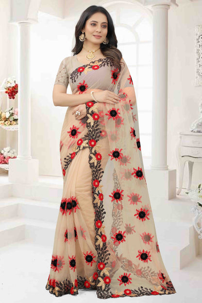 Beige Colour Net Designer Saree