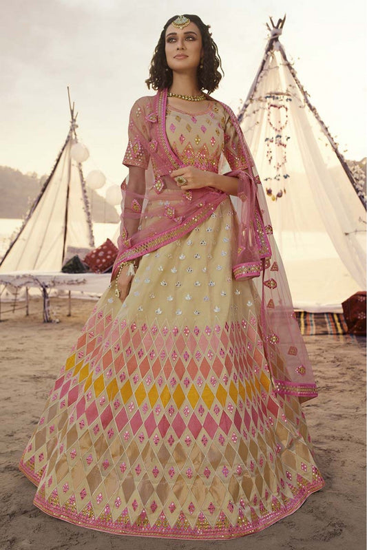 Beige Colour Organza Embroidery Lehenga Choli