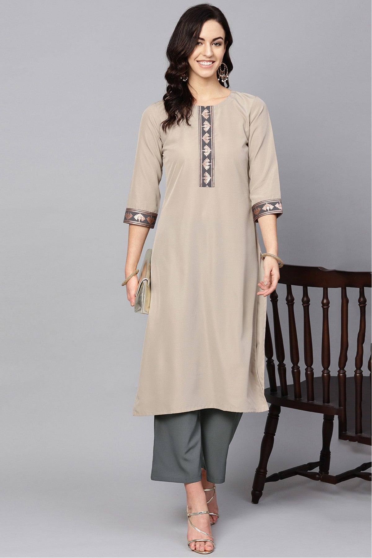 Beige Colour Plus Size Crepe Kurta Set