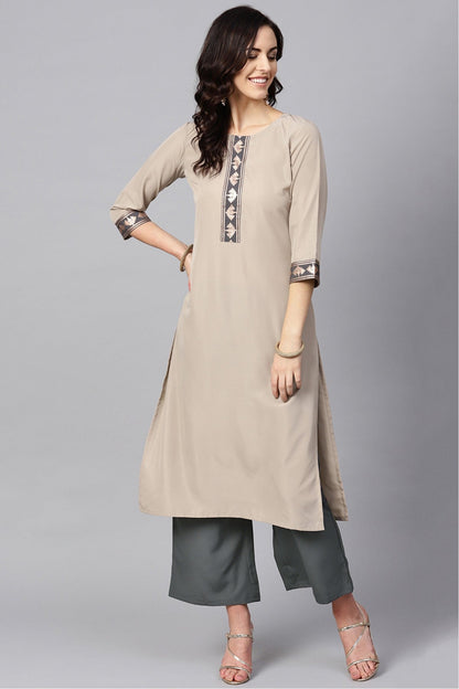 Beige Colour Plus Size Crepe Kurta Set