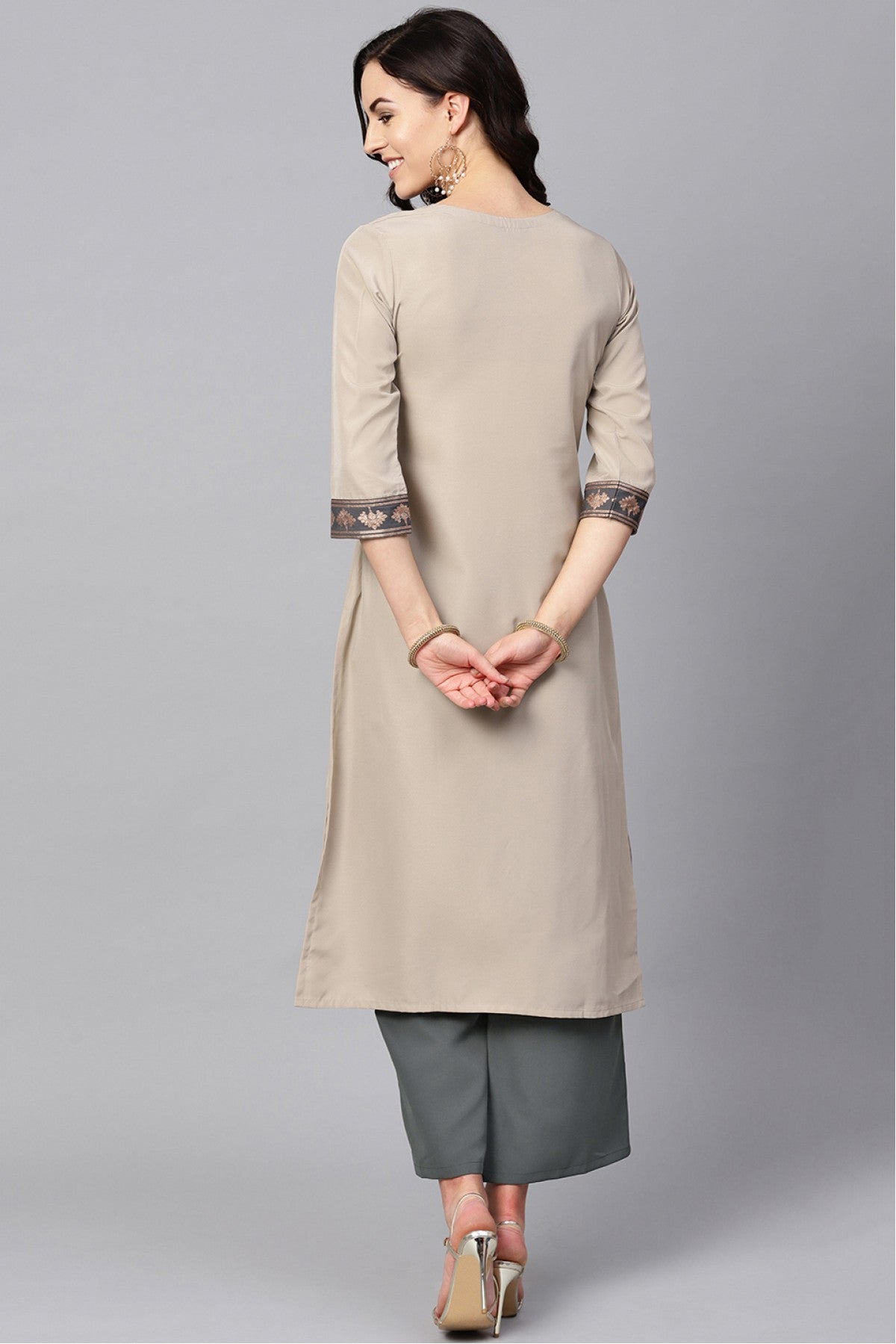 Beige Colour Plus Size Crepe Kurta Set