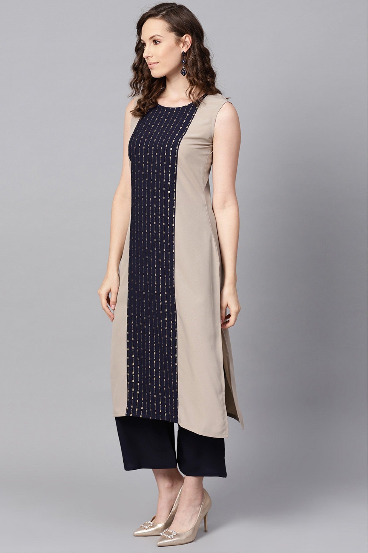 Beige Colour Plus Size Crepe Kurti VSKR1060187