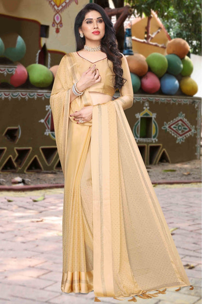 Beige Colour Satin Designer Saree