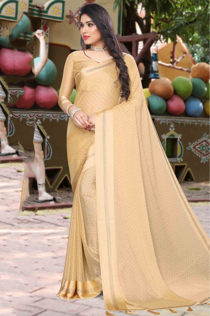 Beige Colour Satin Designer Saree