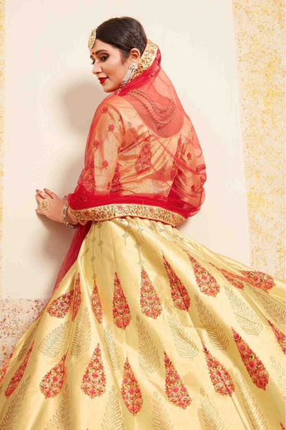 Beige Colour Satin Embroidery Lehenga Choli