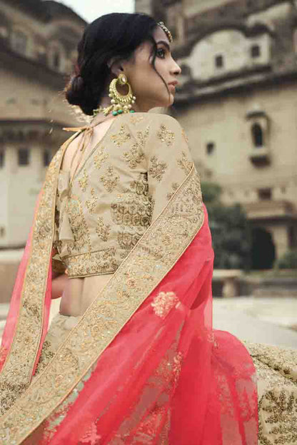 Beige Colour Satin Thread Work Lehenga Choli