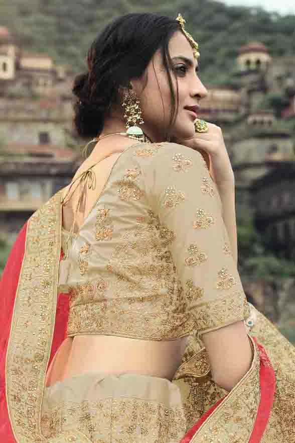 Beige Colour Satin Thread Work Lehenga Choli