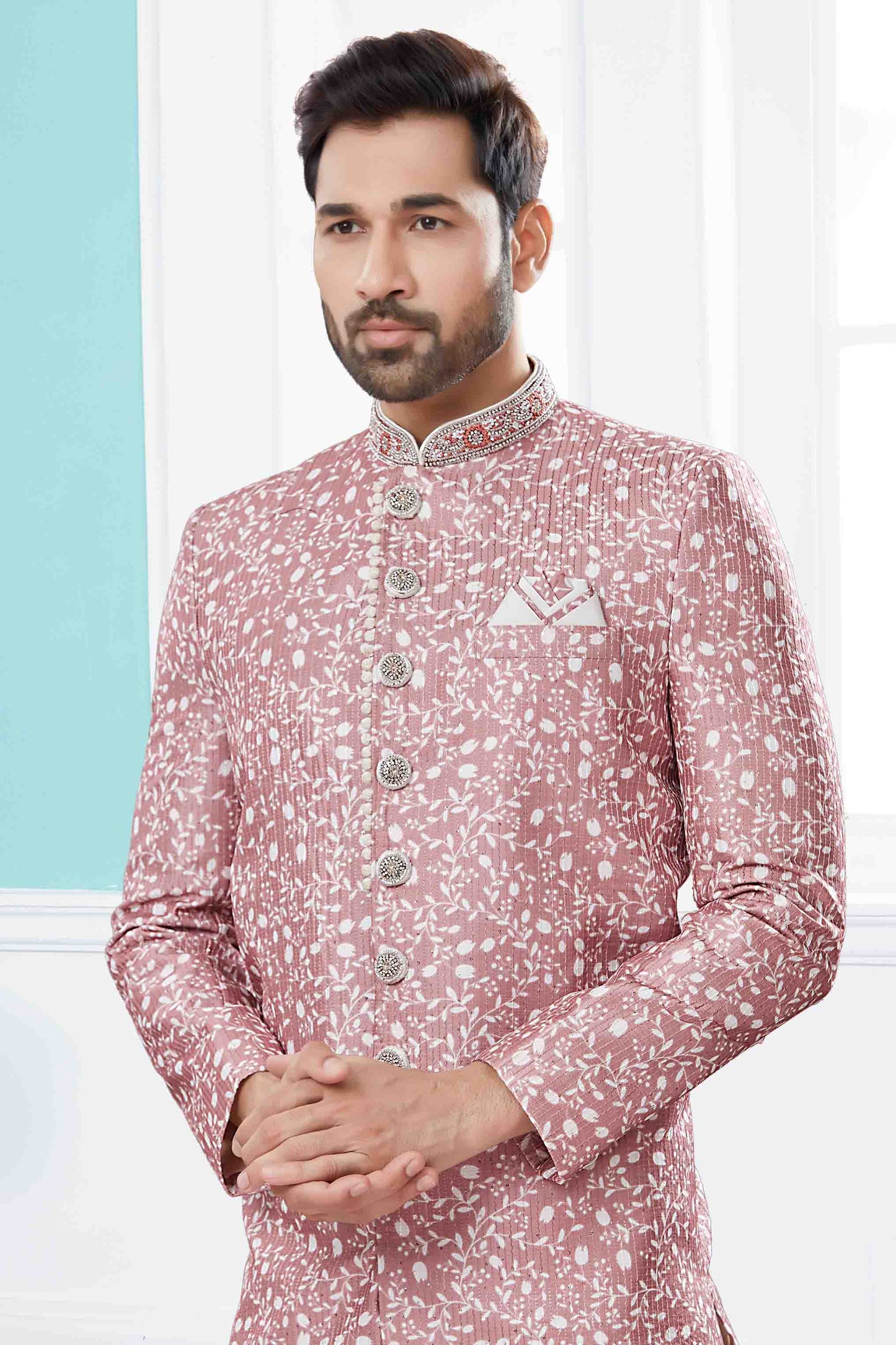 Beige Colour Sherwani In Silk Fabric VSSH1040422