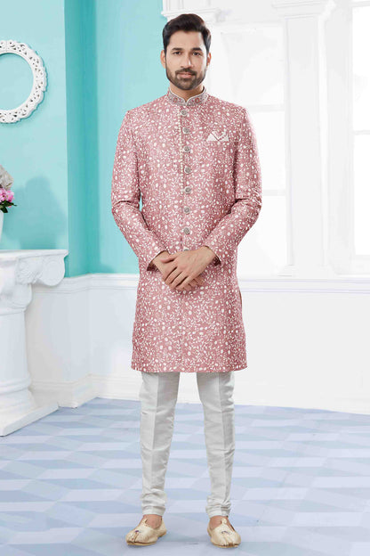 Beige Colour Sherwani In Silk Fabric VSSH1040422