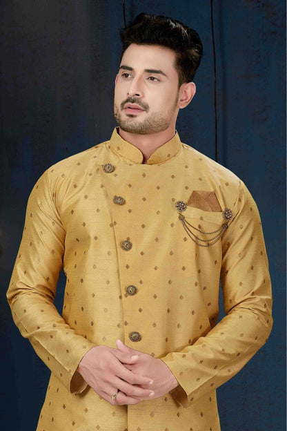 Beige Colour Silk Party Wear Indo Western Sherwani VSSH1040232