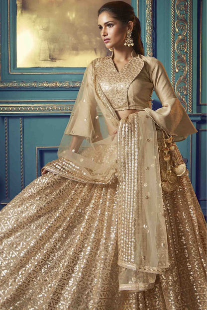 Beige Colour Soft Net Embroidery Lehenga Choli