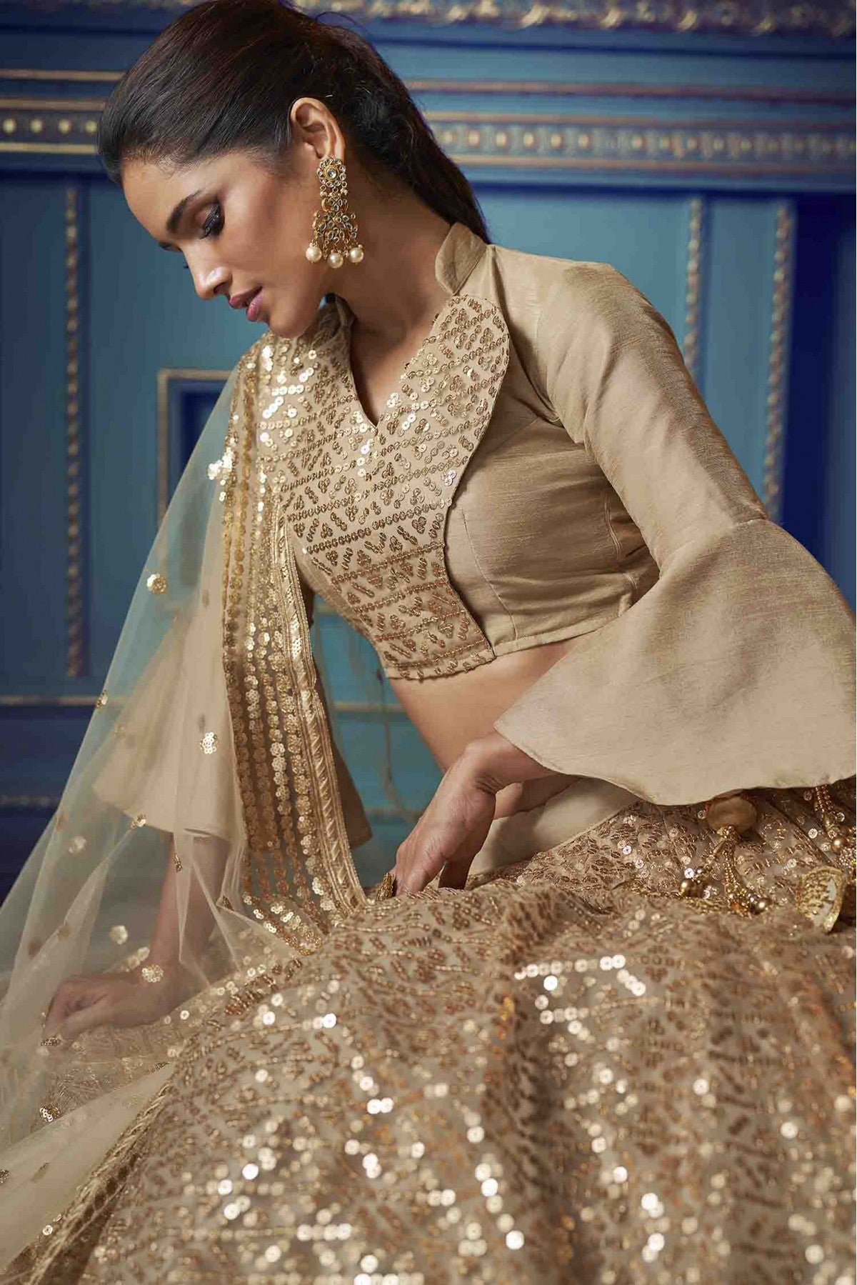 Beige Colour Soft Net Embroidery Lehenga Choli