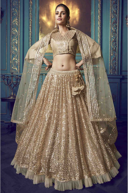 Beige Colour Soft Net Embroidery Lehenga Choli