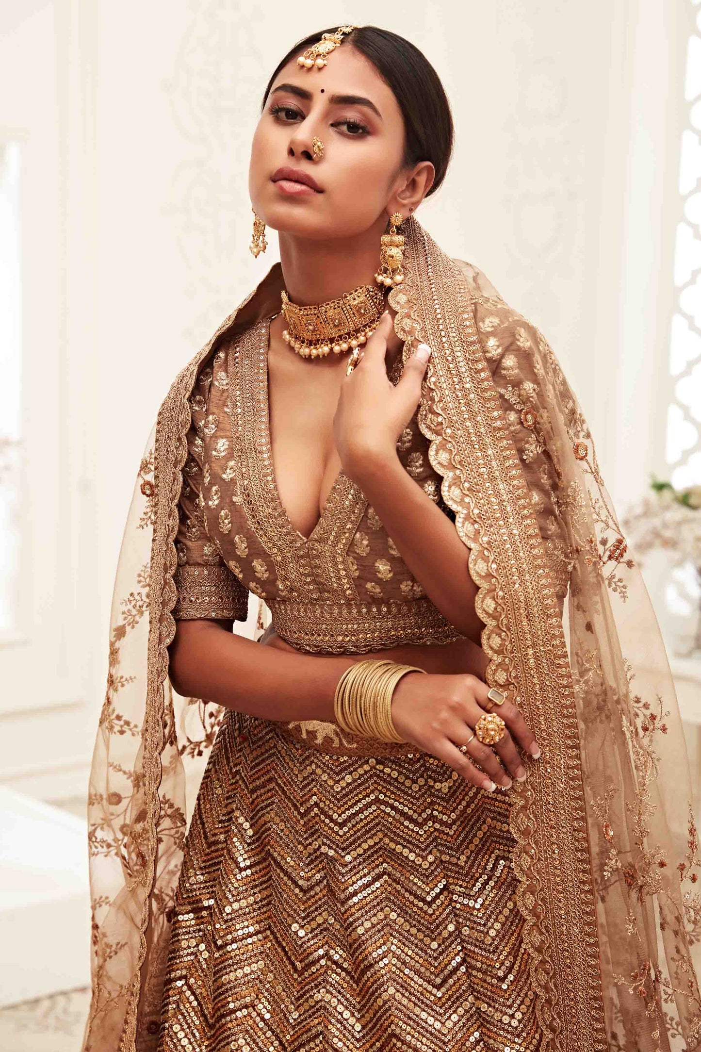 Beige Silk Designer Lehenga Choli