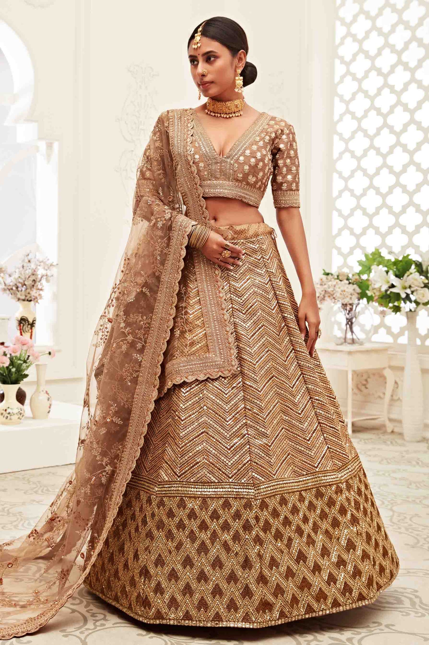 Beige Silk Designer Lehenga Choli