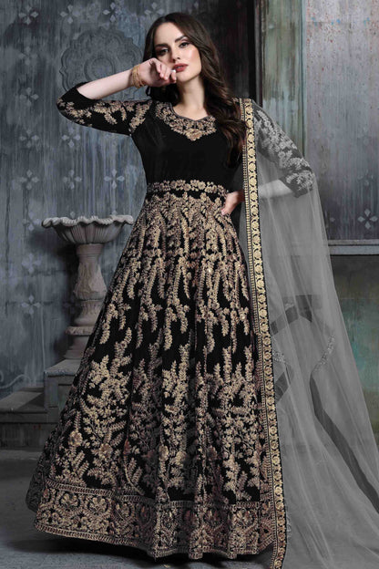 Black Colour 9000 Velvet Semi Stitched Anarkali Suit