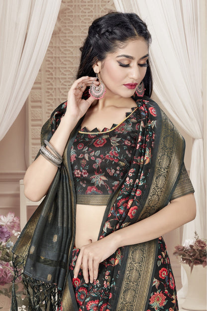 Black Colour Art Silk Digital Print Saree