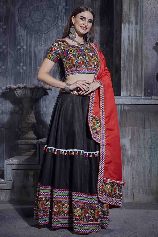 Black Colour Art Silk Navratri Lehenga Choli