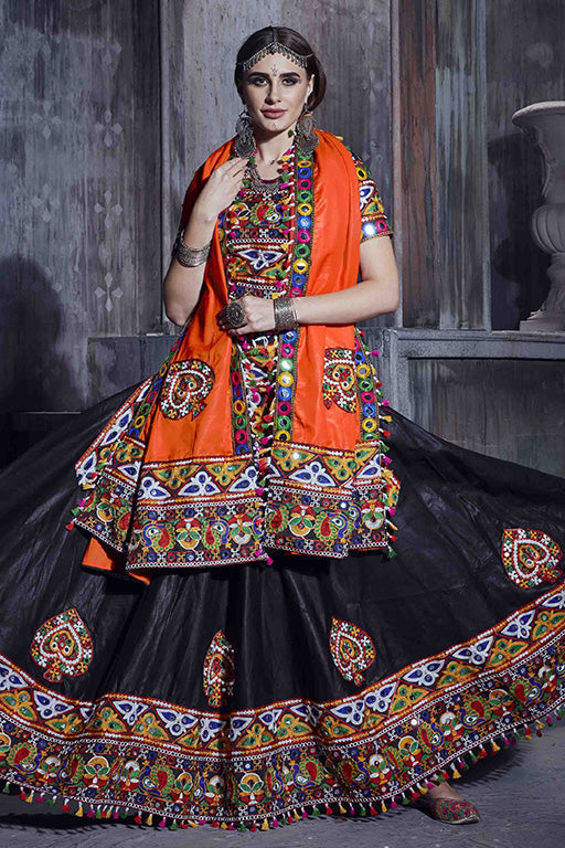 Black Colour Art Silk Navratri Lehenga Choli