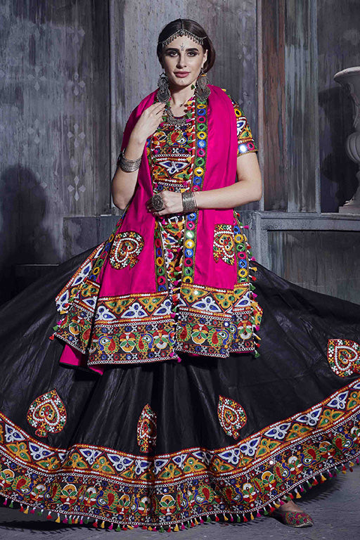 Black Colour Art Silk Navratri Lehenga Choli