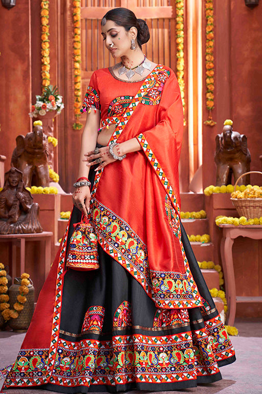 Black Colour Art Silk Navratri Lehenga Choli