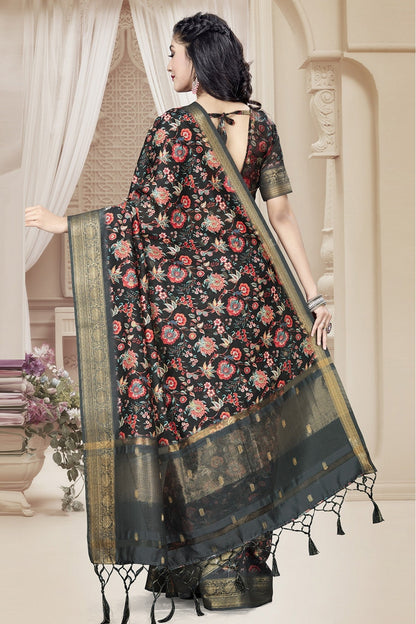 Black Colour Art Silk Printed Saree