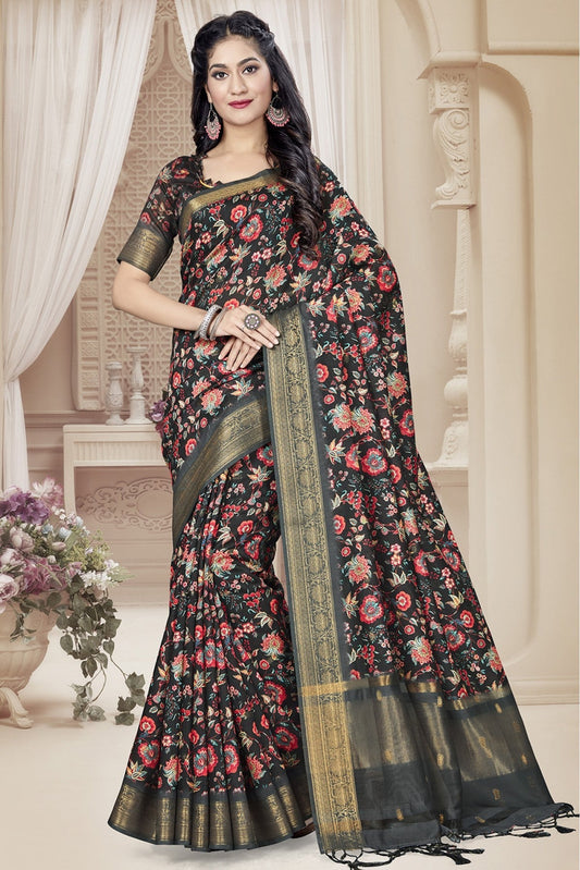 Black Colour Art Silk Printed Saree