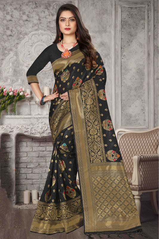 Black Colour Banarasi Art Silk Traditional Saree