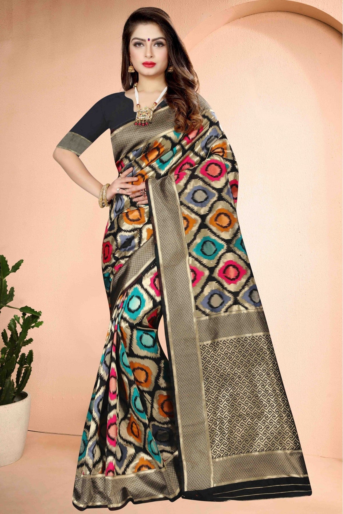 Black Colour Banarasi Art Silk Traditional Saree