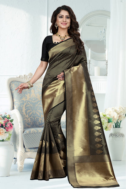 Black Colour Banarasi Art Silk Woven Saree