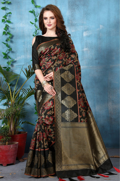 Black Colour Banarasi Art Silk Woven Saree