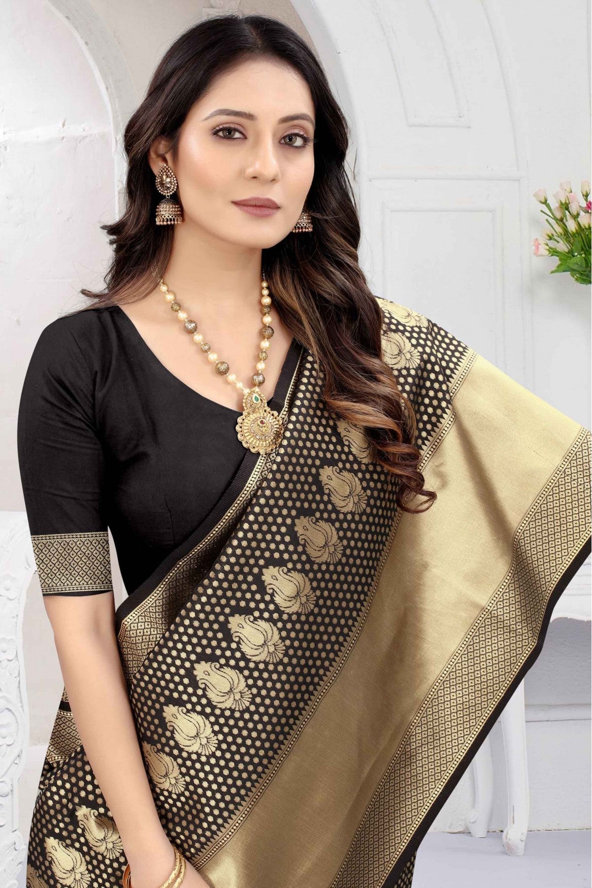 Black Colour Banarasi Art Silk Woven Saree